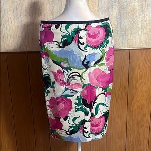 Talbots Tropical Floral Cotton Sateen Pencil Skirt Lined" o "Bright Pink Size 4‎